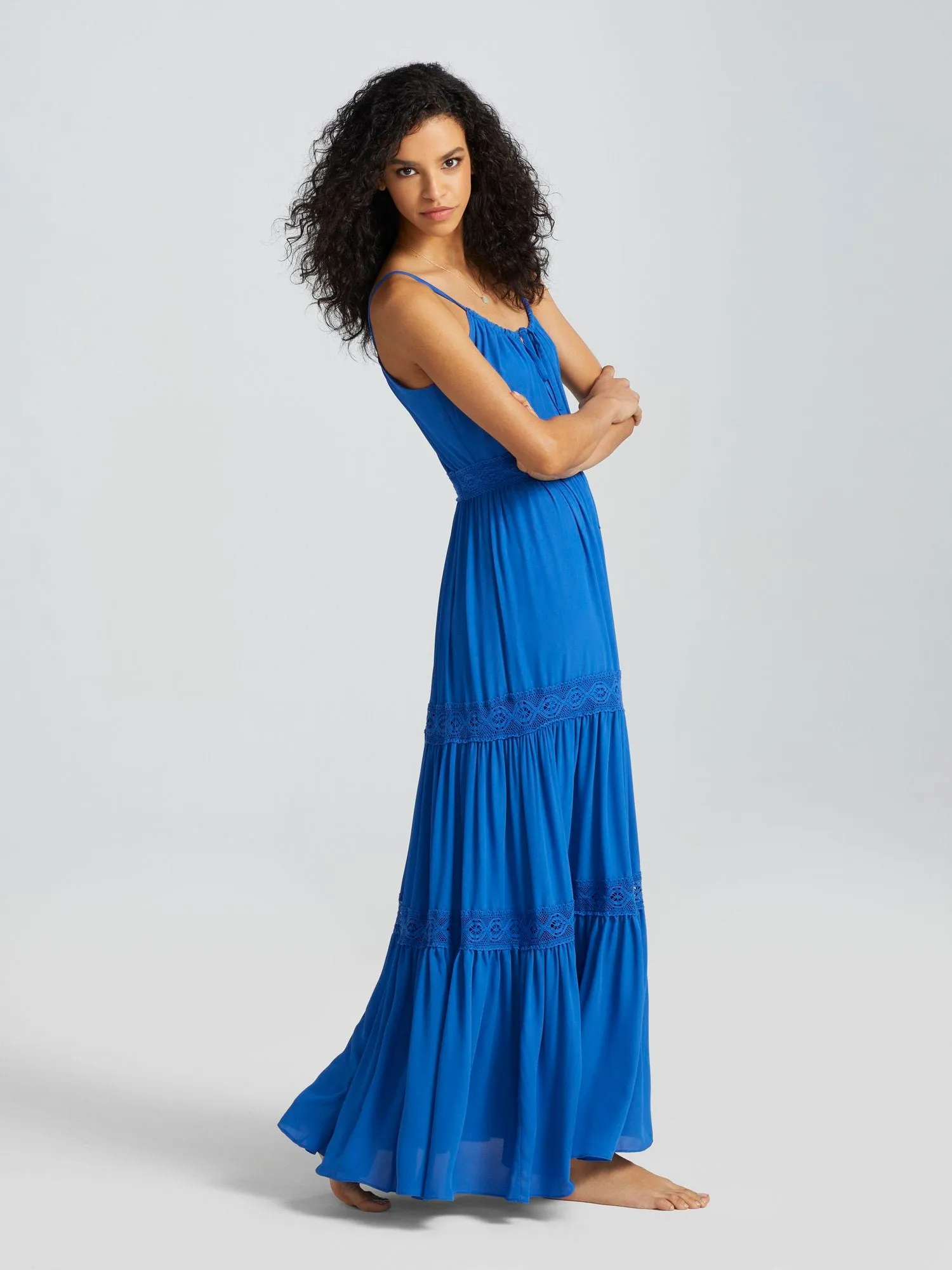 Adanna Lace-Detail Tiered Maxi Dress