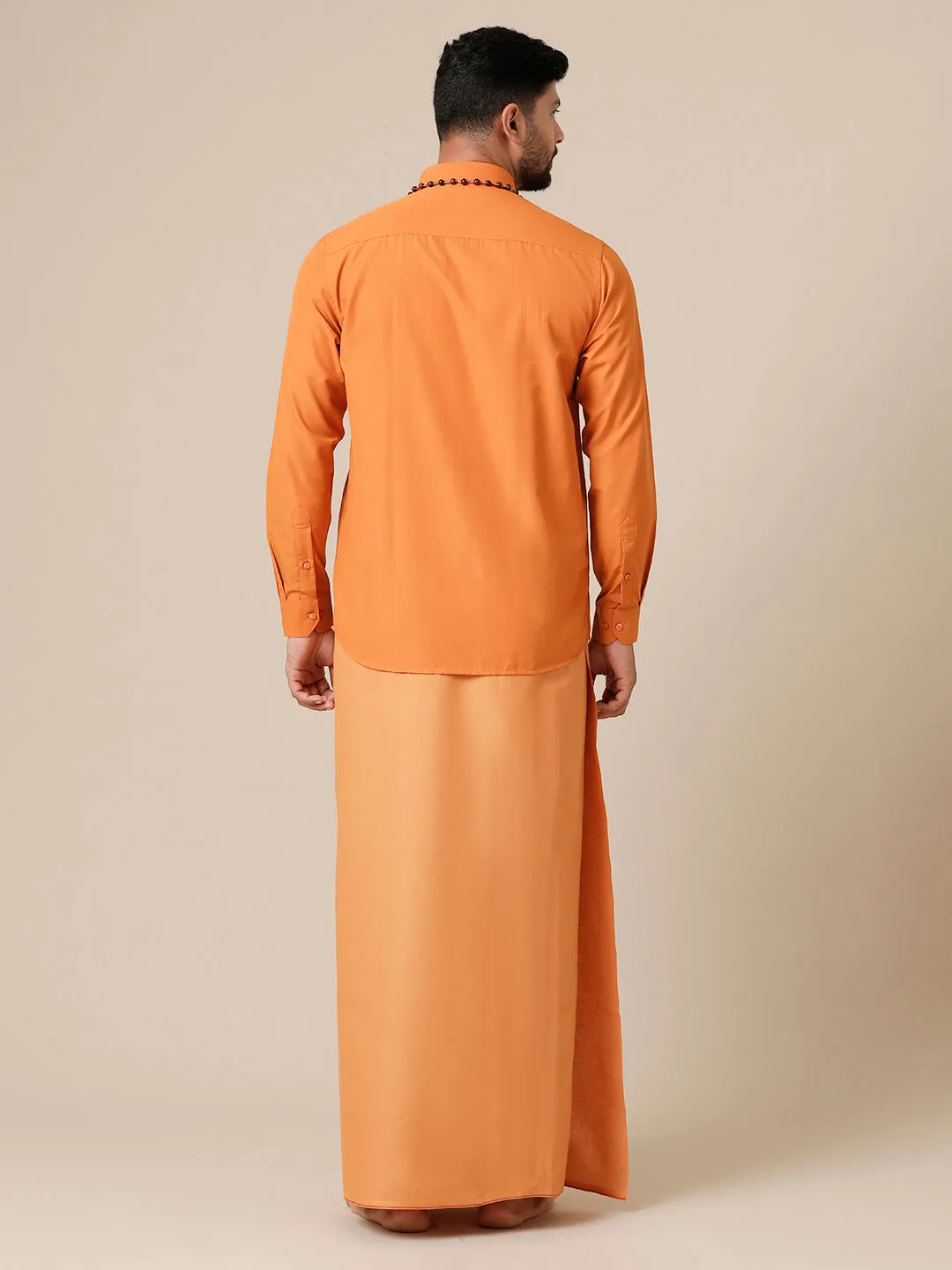 Men Devotional Full Sleeve Shirt & Dhoti Combo Kavi