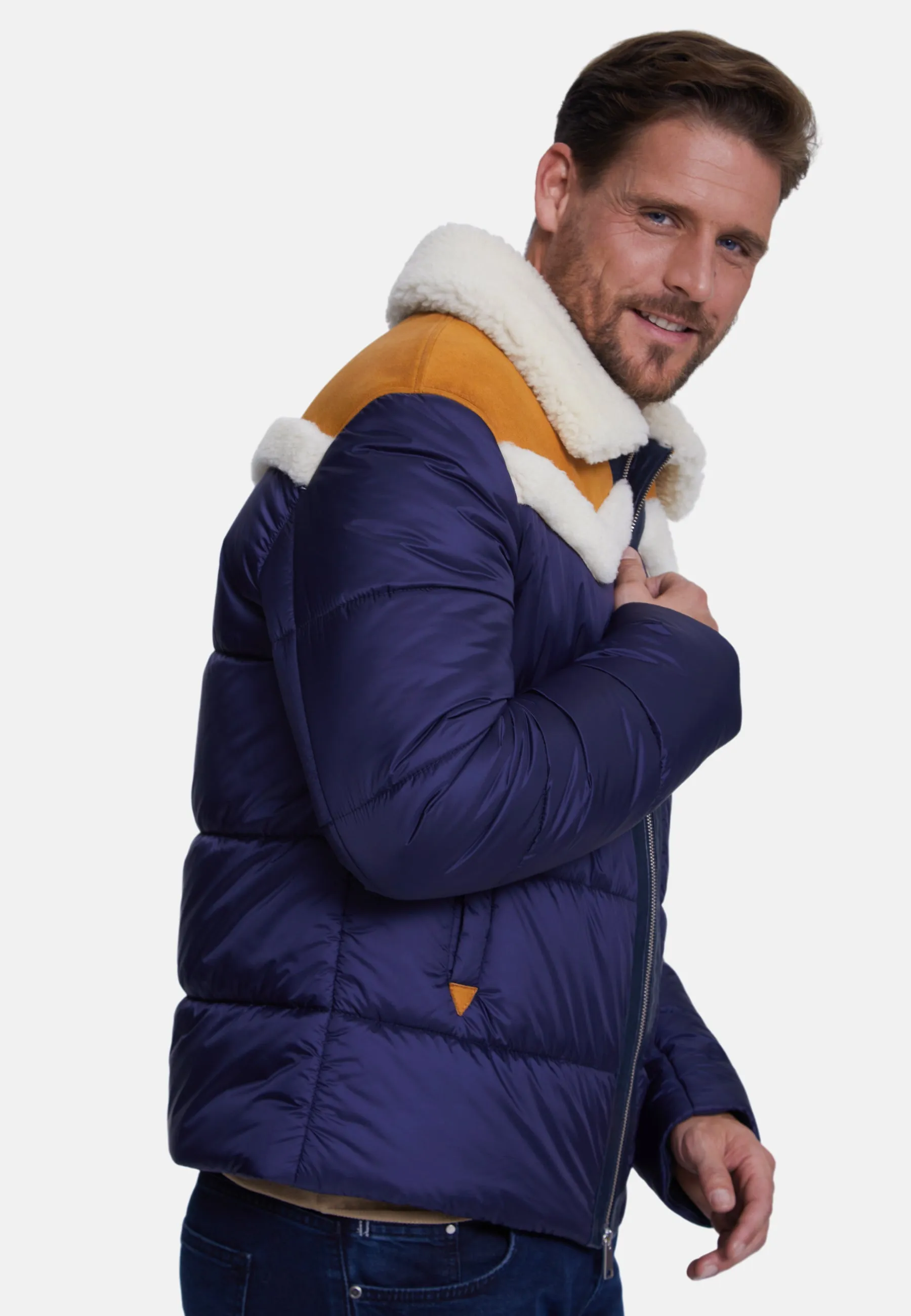 Men's Puffer Jacket, White Wool