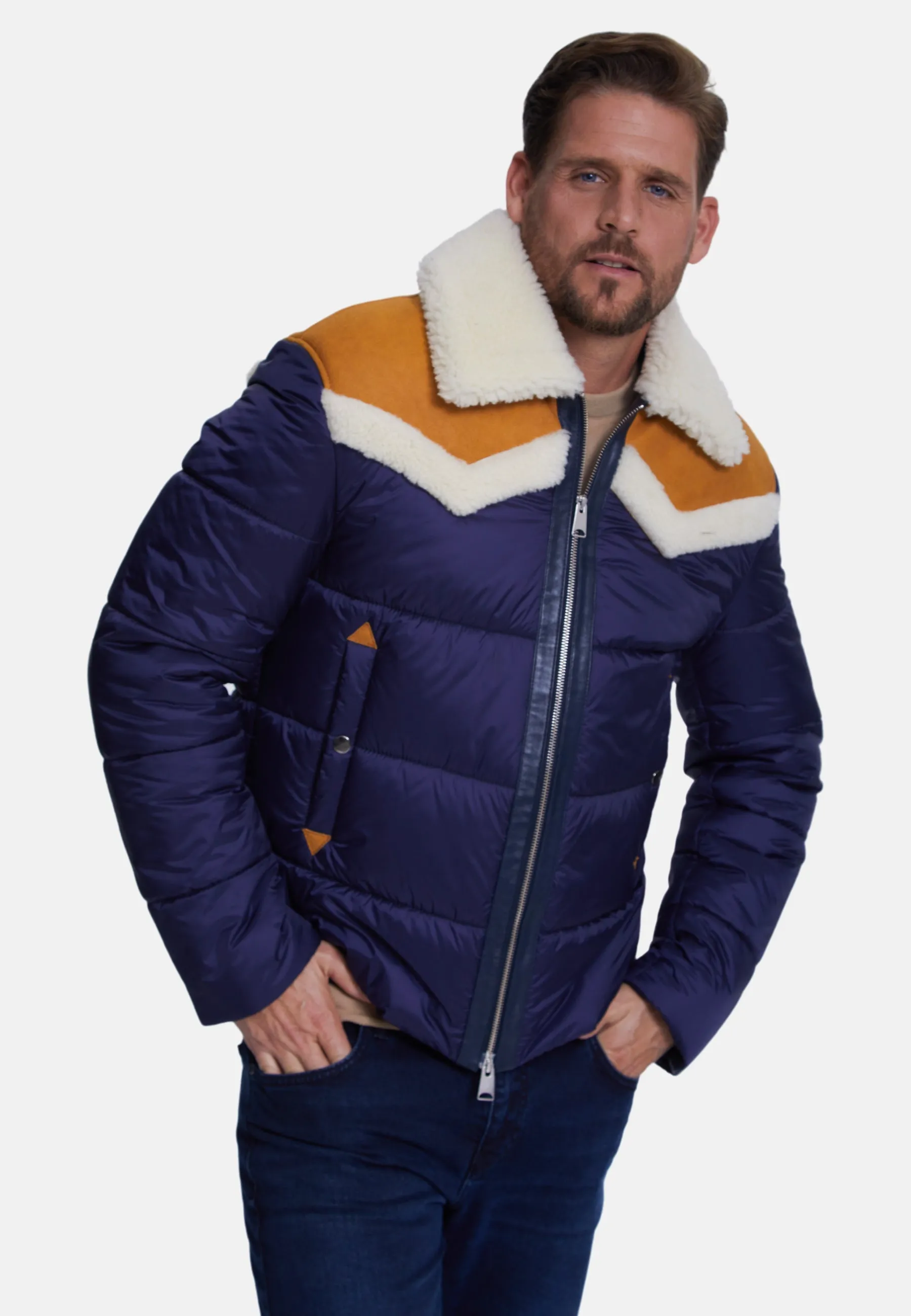 Men's Puffer Jacket, White Wool